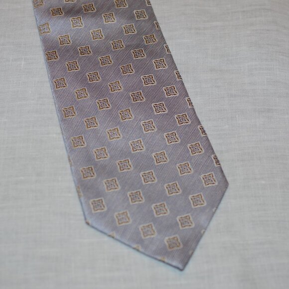 CORNELIANI Italy Silk Light Blue /beige SQUARES MOTIF Tie - necktie 61" x 3.75" - Picture 2 of 6